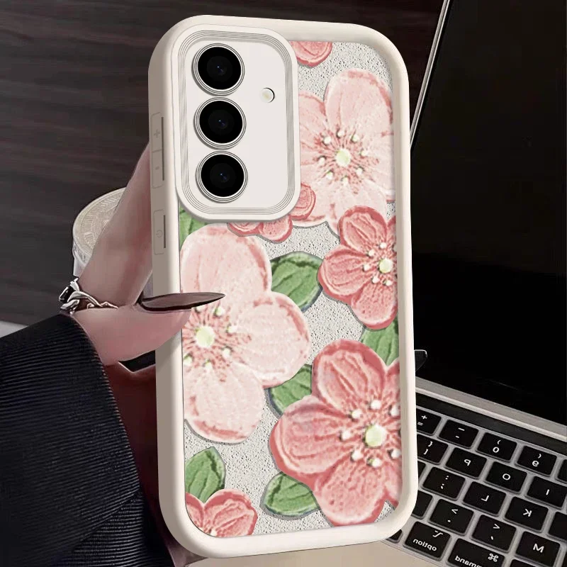 Oil Painting Flower Soft Case For Samsung Galaxy A55 A17 A54 A34 A15 A16 A14 A35 A25 A26 A56 5G S25 Edge S24 FE S23 Ultra Cover