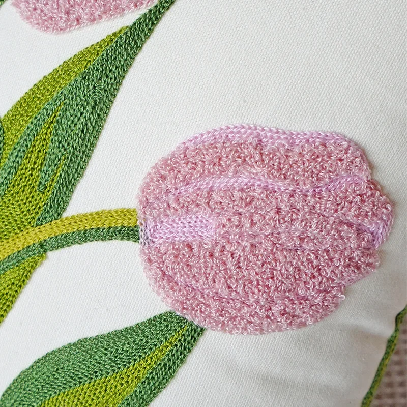 1PC Tulips Orchid flower Embroidered Pillowcase Cushion Cover Morden Casual Cotton Case Sofa Bedroom Decro 45x45cm