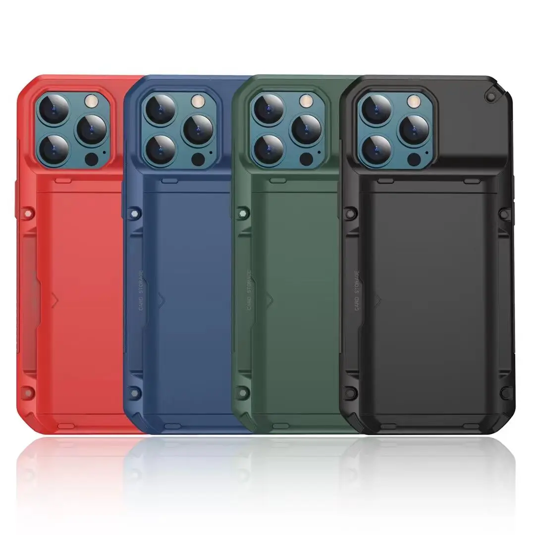 For iPhone 13 Pro Max Case Shockproof Armor Slide Card Holder Cover For iPhone 14 15 12 11 Slot Store 4 Cards Wallet Phone Funda 6