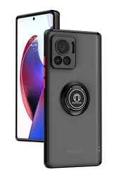 Durable Hard Silicone Phone Case with Magnetic Ring Holder for Moto Edge 30Ultra 5G (Black red key)