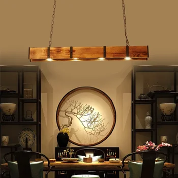 American Style Industry Ceiling Light Vintage Rustic Lamp Wood Beam Farmhouse Chandelier Pendant Lamp 3