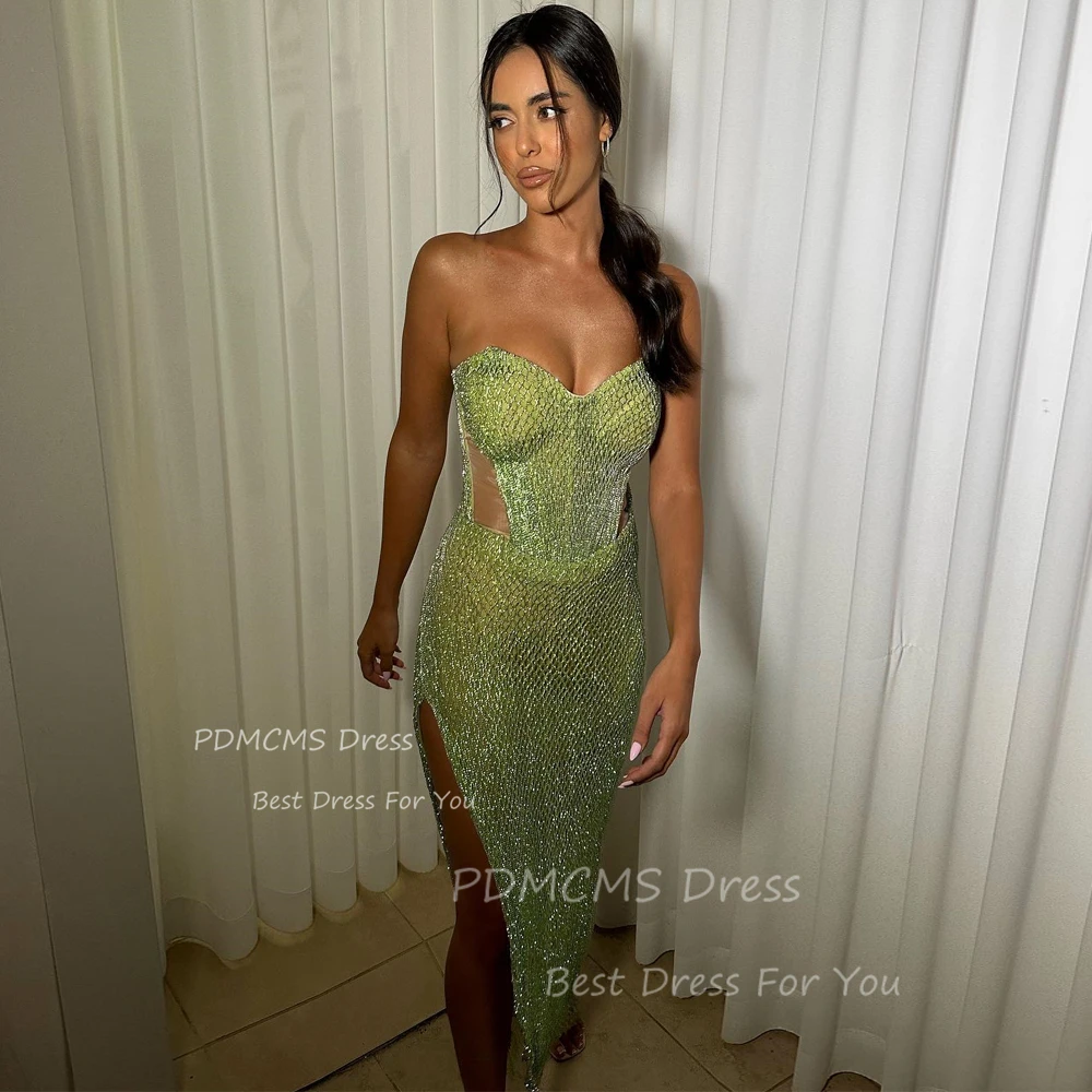 

Sexy Green Sweetheart Mermaid Prom Party Dresses Leg Split Long Evening Dress Women Cocktail Prom Gowns Sheer Robe De Soirée