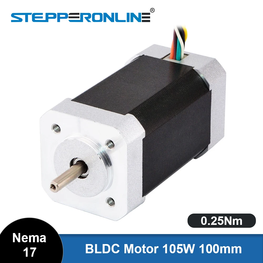 

Бесщеточный двигатель постоянного тока STEPPERONLINE Nema 17 105 Вт 3-фазный 24В 0.25нм 6.4A 42x42x100 мм BLDC
