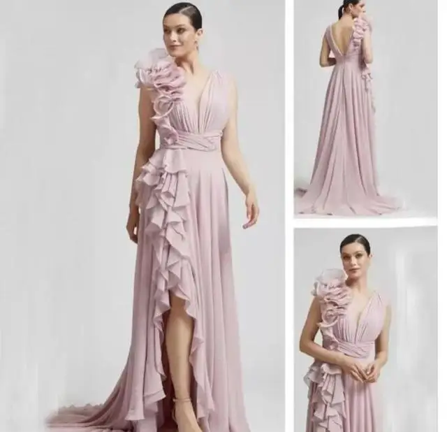 Refreshing Color 3D Flower Ruffles Bridesmaid Dresses Sleeveless Slit Chiffon Formal Evening Prom Gowns robes de soirée Wedding