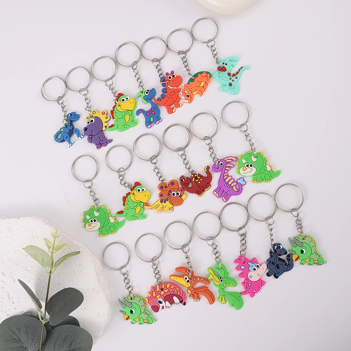20 stücke Cartoon Dinosaurier Einhorn Schlüssel bund niedlichen Tier PVC Schlüssel anhänger Ring Tasche Rucksack Charme Geburtstags feier Dekor Jungen Mädchen Geschenk