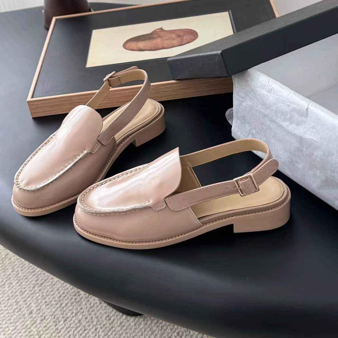 Fashion Spring Newest Genuine Leather Round-Toe Slingback Woman Sandals Mules Shoes Loafers Female Clogs Zapatos De Mujer