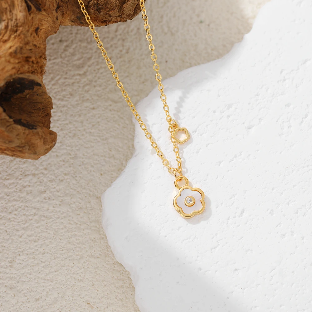 Fashion Adjustable Link Chain Flower Bracelet White Opal Zircon Geometric Pendant Neckalce for Women 18K Gold Plated Jewelry New