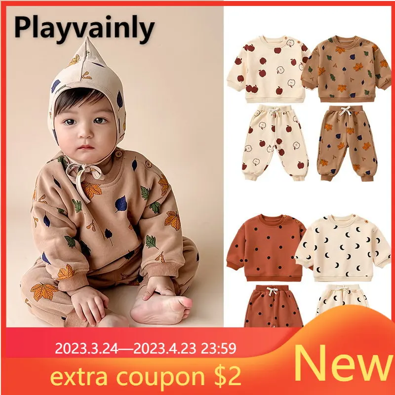 

Spring Autumn Kids Clothes for Baby Girl Boy Sets O-neck Drop-shoulder Sweatshirt+Pants Sports Children Fleece Outfits E2912