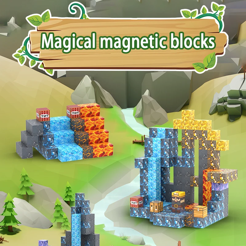 Description Picture 2 of itemHot Minecraft Magnetic Building Blocks-216 PCS Magnet World Sword&Pickaxe Mine Dark Caverns World Toys, Magnetic Toys for Girls