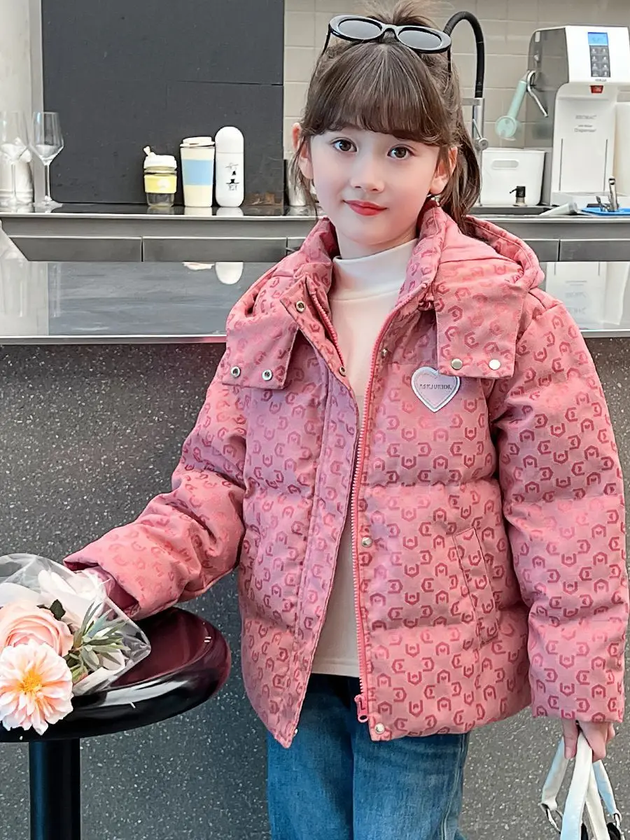 여아용 겨울 두꺼운 후드 다운 코튼 재킷 따뜻한 코트 브레드 스타일 아우터 아동복 폴리에스터 섬유 충전