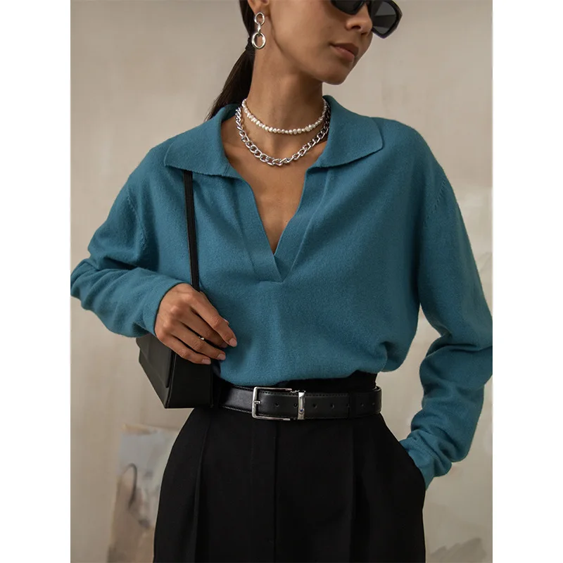 2024 Autumn and Winter Leisure Versatile Fashion Polo Collar Sweater Women's Trendy Long Sleeved Knitted Pullover Sweaters