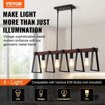VEVOR 4-Light Kitchen Island Pendant Lights 60W with 2x6'' & 6x12'' Rods Industrial Metal Frame Farmhouse Linear Chandeliers 2