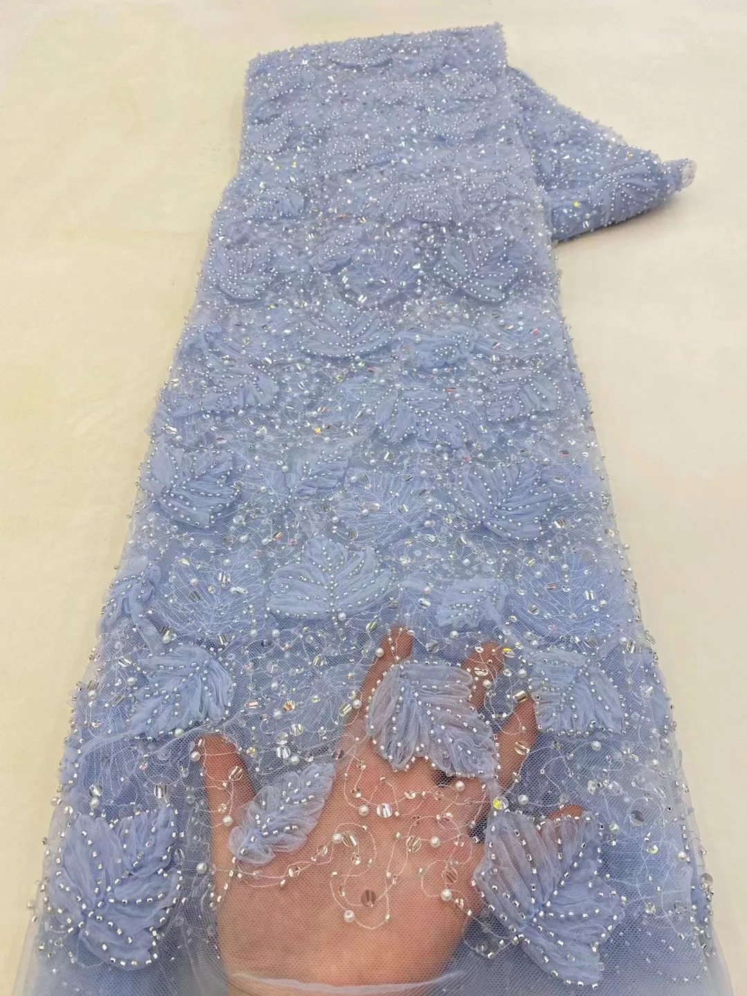 Sequins Jacquard Lace Fabric Lace Trim Fabric 5 Yards African Sequins Lace Fabric Lace Embroidery Beaded Mesh Fabric For Women Wedding Party Dress XT39
