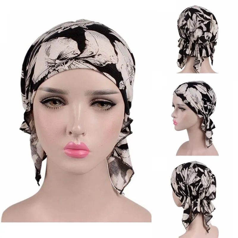 Ribbon Scarf Muslim Inner Hijab Women Flower Turban Hair Wrap Female Indian Headscarf Fashion Bandanas Headwear Turbante Mujer 2