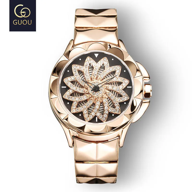Fashion Guou Women's Rotating Dial Luxury Diamonds Rhinestone
