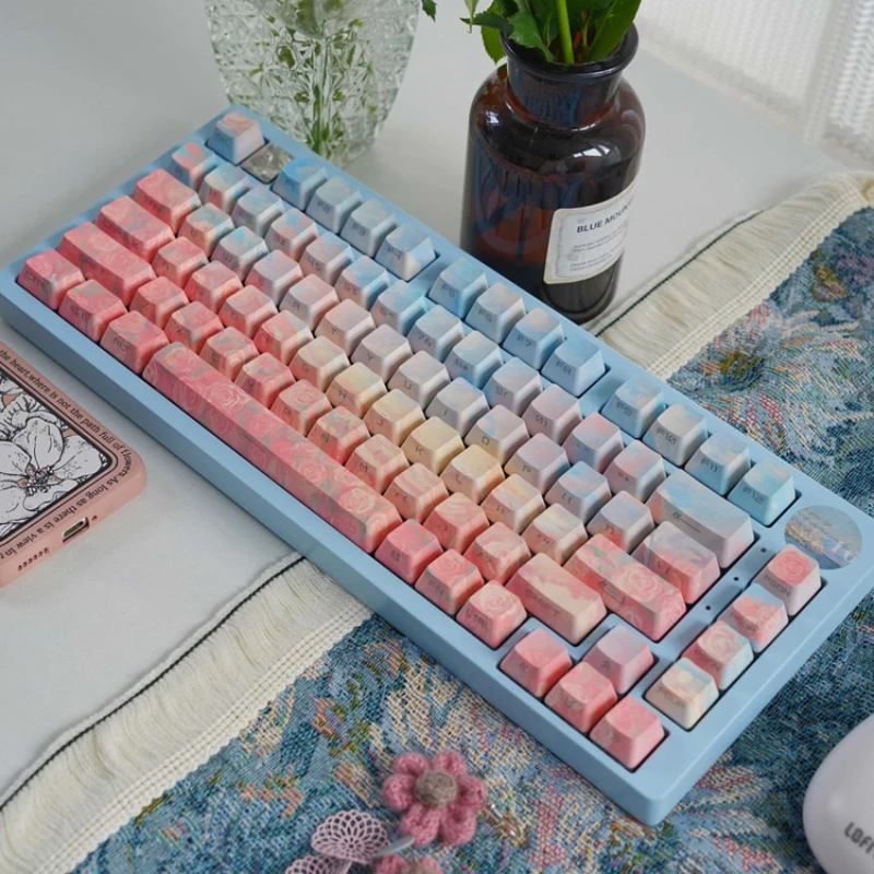 Echome Costa Rosa Keycap Letra Lateral Pbt Dye-sublimação Cap Teclado Artístico Perfil Oem Presente Teclado Mecânico - Imagem 3