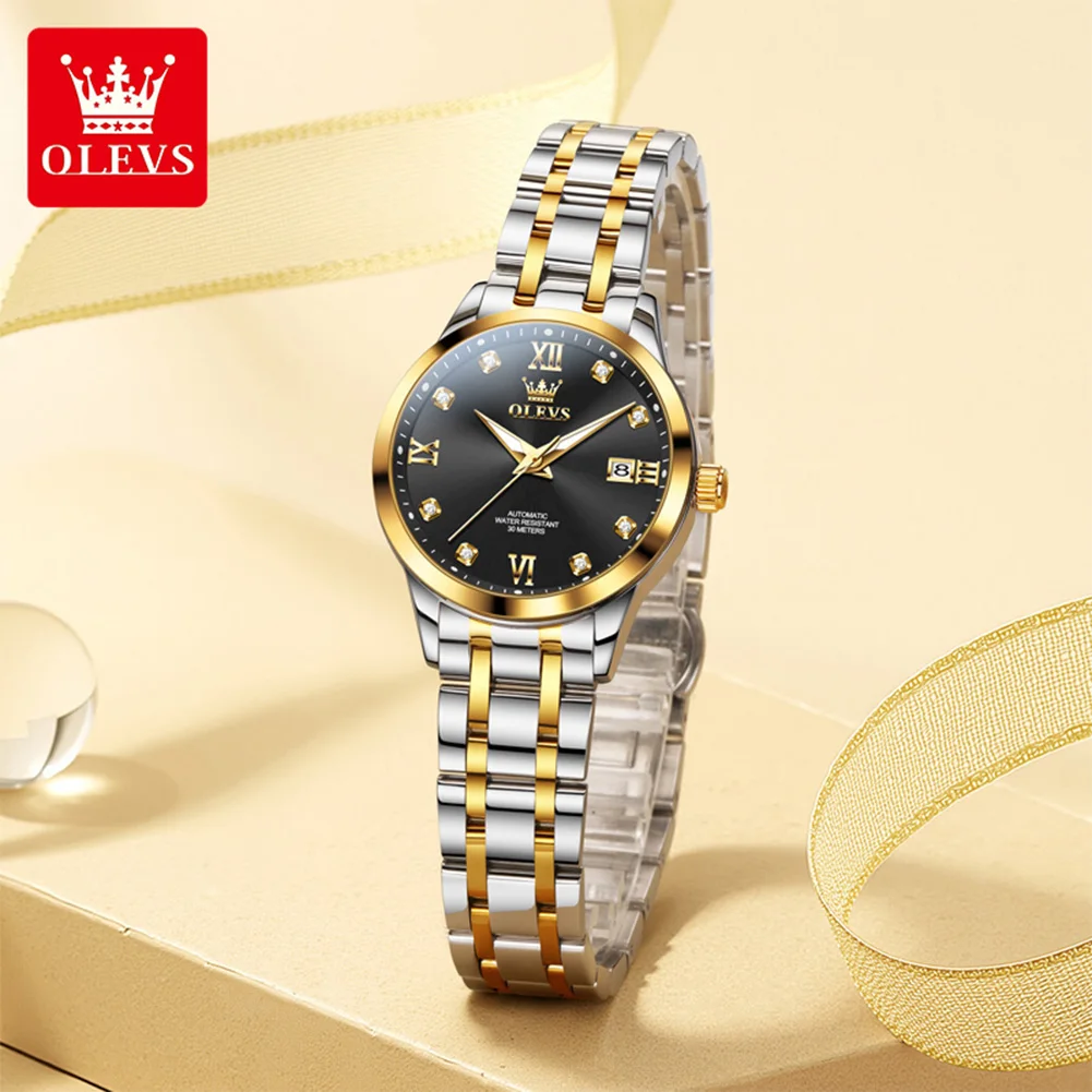 OLEVS 9946 Automatic Woman Watch Top Brand Luxury Mechanical Watch For Women Calendar Diamond Scale Waterproof Ladies Wristwatch