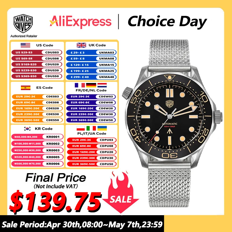 

Watchdives WD007 Automatic Diver Watch NH35 Movement C3 Super Luminous Domed Sapphire Crystal Watches 007 NTTD Style Wristwatch