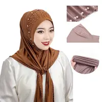 Simple Beaded Muslim Hijab Full Cover Elastic Turkish Head Wrap Scarf Veil Soft Women's Pray Hat Woman