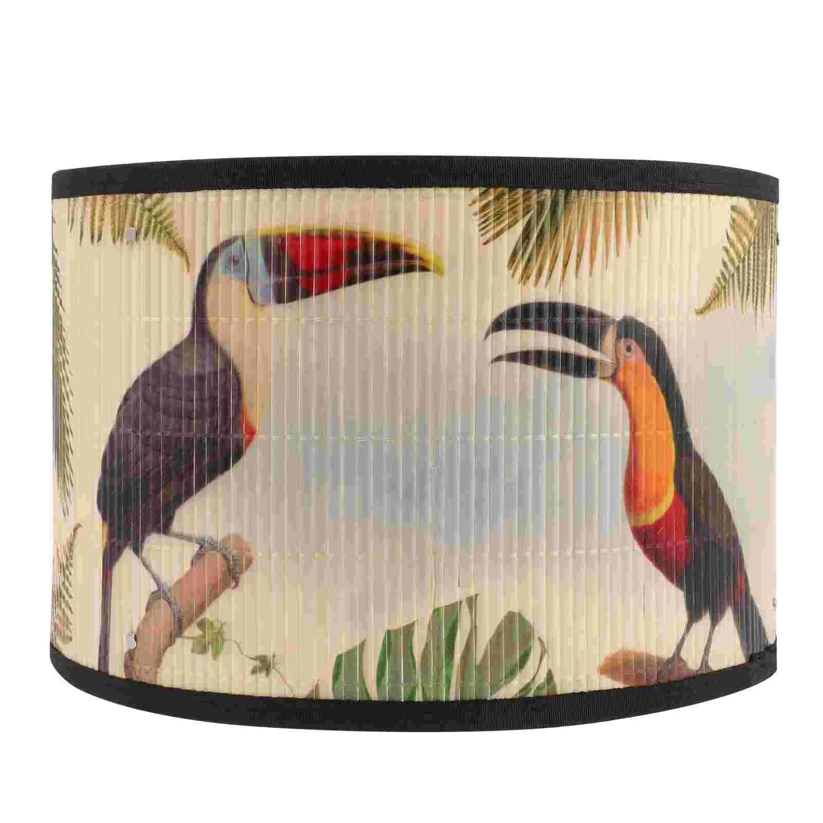 Drum Lamp Shade E27 Vintage Bamboo Lampshade Colorful Flower Bird Printed Chandelier Lamp Cover Pattern Light Shade Accessories autism pattern yellow credit card id holder bag student women travel bank bus business card cover badge accessories gifts