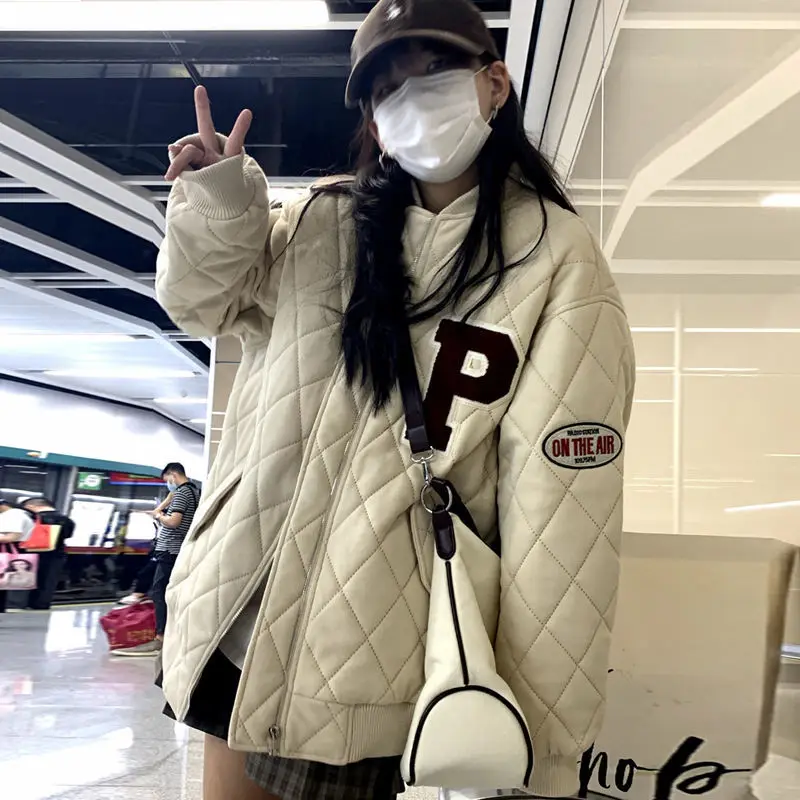

2023 New Quilted Women Quilted Jacket Baseball Coat Winter Coat Niche Design Sense Diamond Lattice Solid Color Quilted Coat