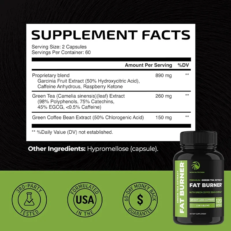Green Tea Extract Fat Burner Contains Green Coffee Bean Extract for Men and Women Boosts Metabolism Keto Diet Health