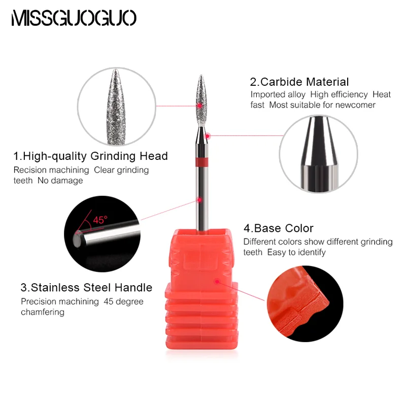 1PC Diamond Milling Cutters Pointed Head Design for Manicure Pedicure Cuticle Clean Burr Electric Nail Drill Bit Nail Files 2