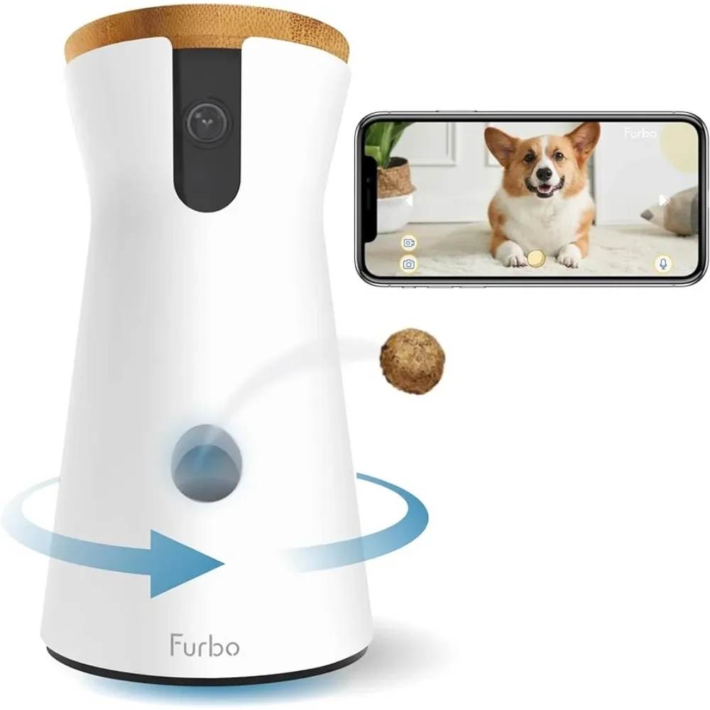 

360° Dog Camera: [New 2022] Rotating 360° View Wide-Angle Pet Camera With Treat Tossing Barking Alerts Feeder Dogs WiFi Drinker