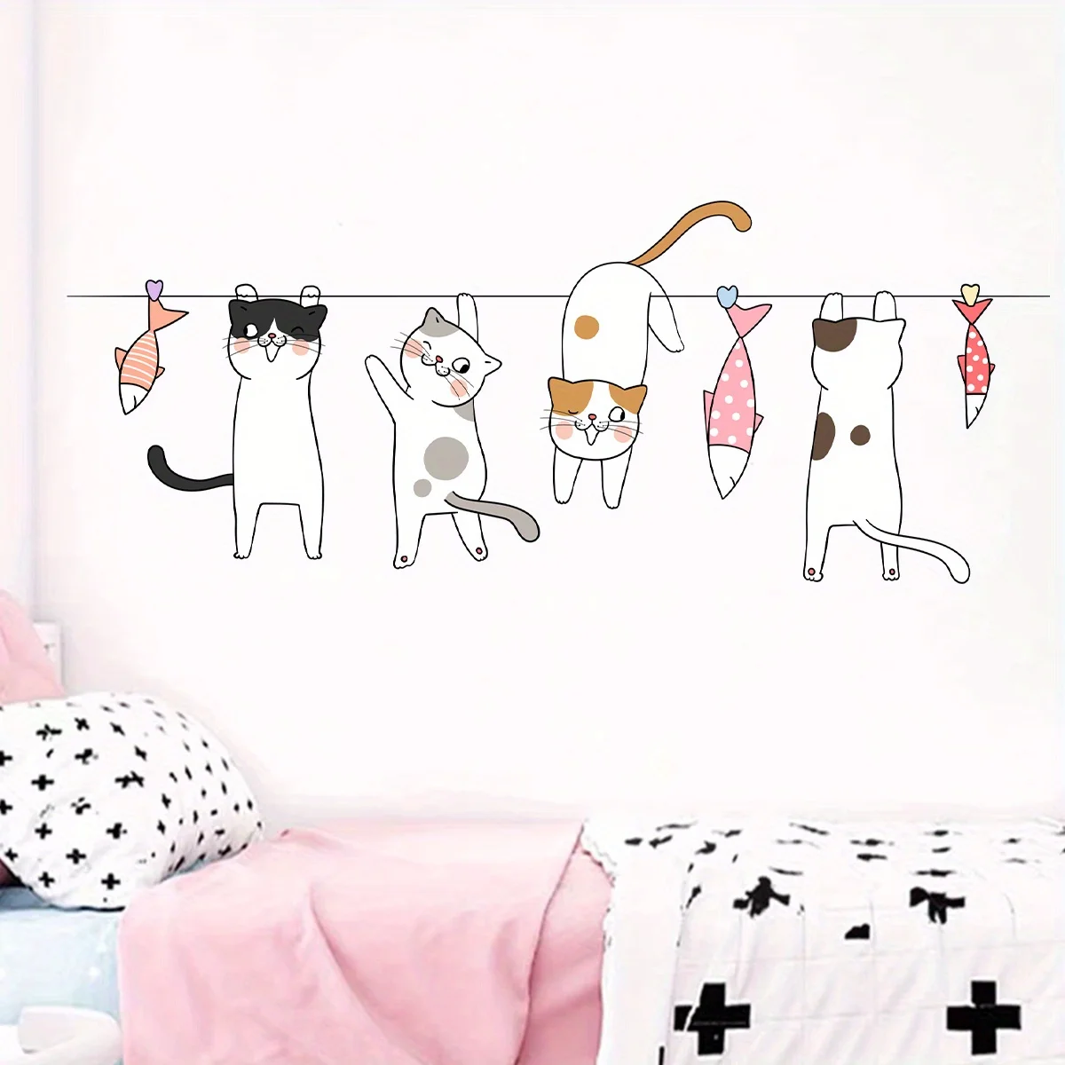 Cartoon Cute Catfish Clothes Hanger Line Animal Wall Stickers Removable for Bedroom Living Room Nursery Decoration Wall Decal wall stickers vinyl decal stickers