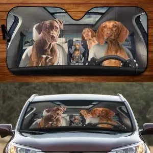 Funny Vizsla Family Driving Dog Lover Dog Lover Car Sunshade Windshield Sunshade For UV Sun Protection Car Front Window Sunshade