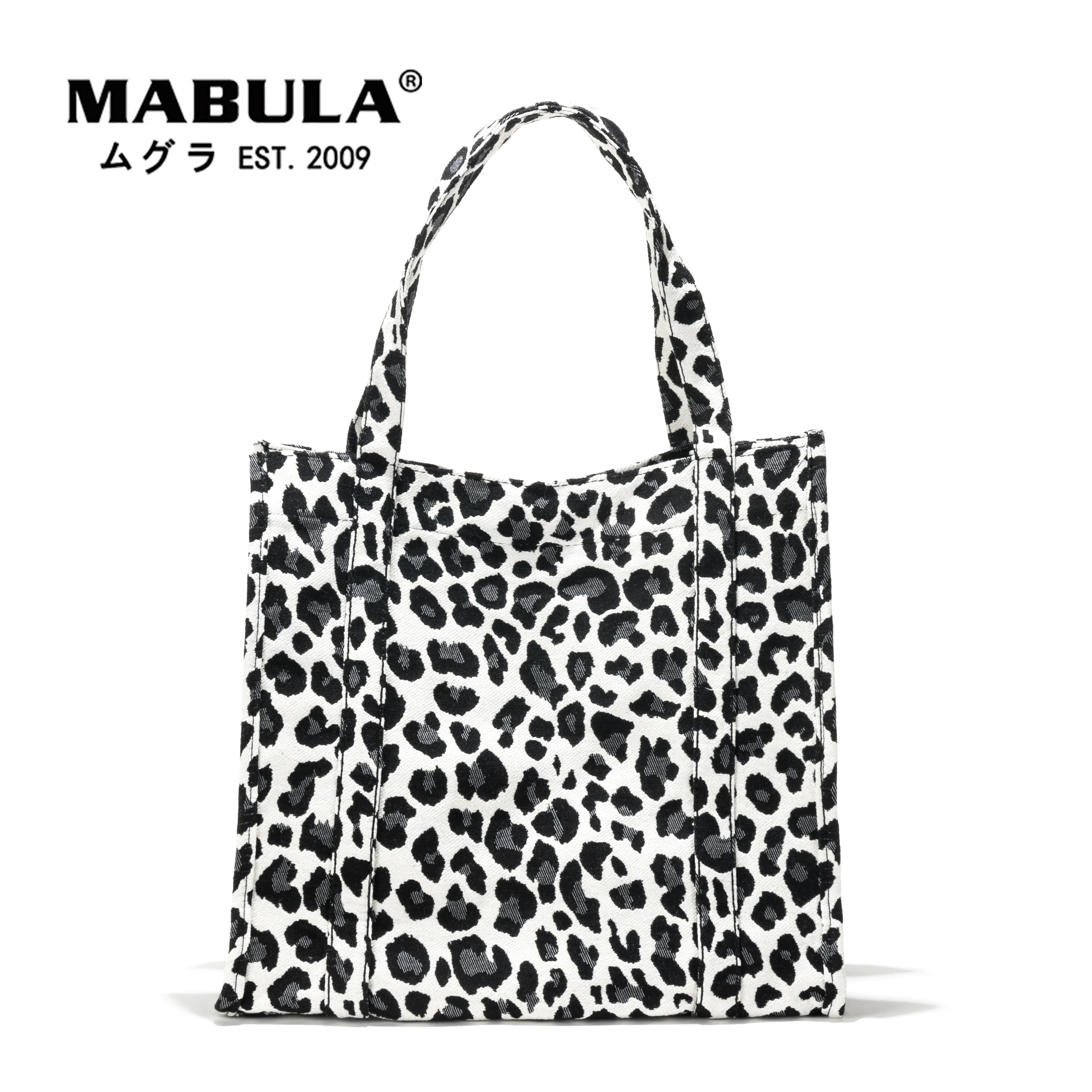 Mabula White Leopard Print Canvas Women Shoulder Bag Capacity Student