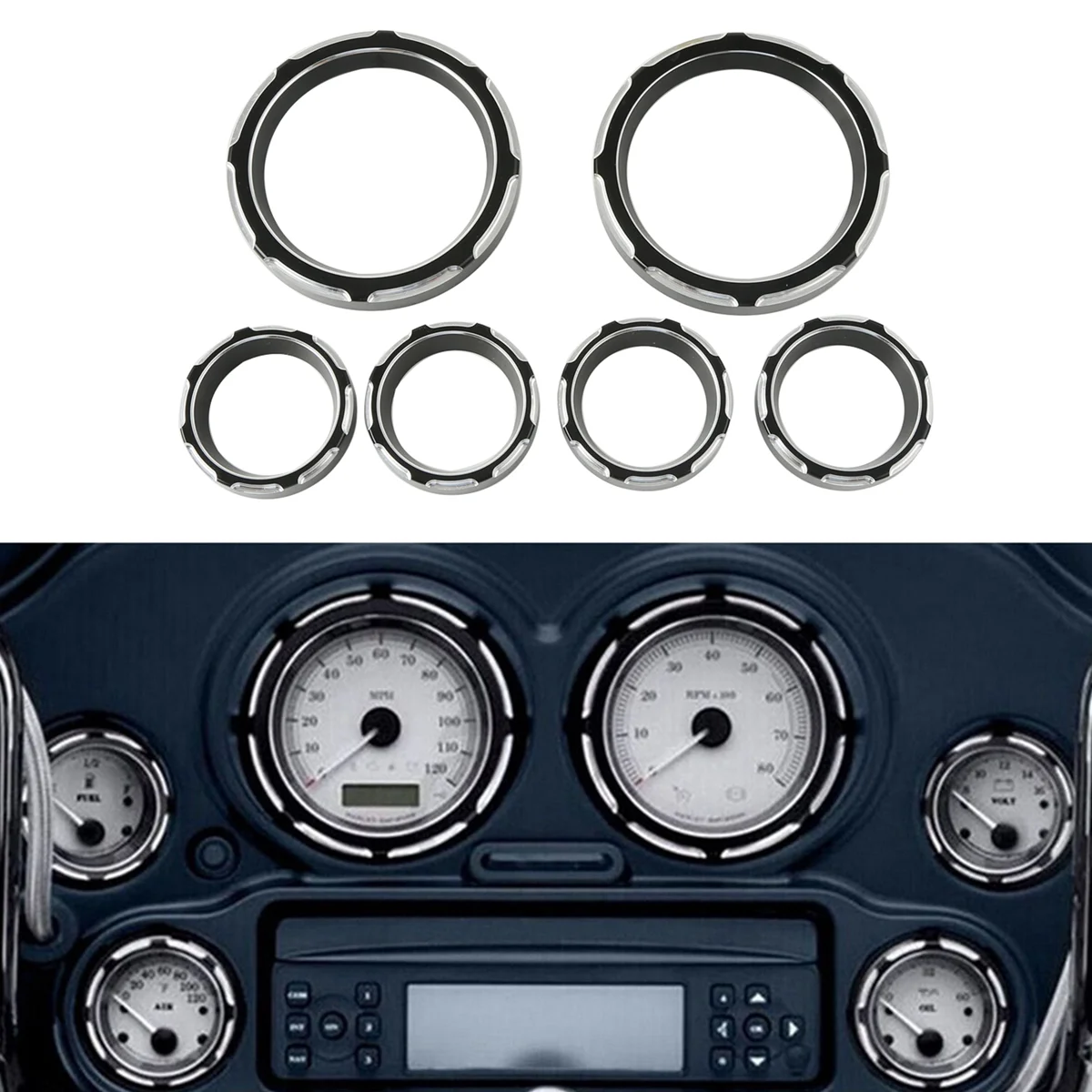 

Motorcycle 4" Speedometer 2" Gauge Burst Bezel Kit For Harley Touring Electra Street Tri Glide 1996-2013 2012 11 FLHT FLHTC FLTR