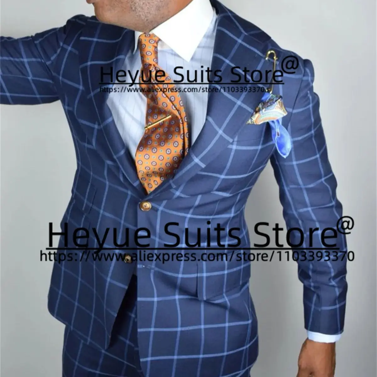 Luxuly High-end Plaid Men Suits Slim Fit Notched Lapel Groom Formal Tuxedos Wedding 2Pcs Sets Business Male Blazer Costume Homme