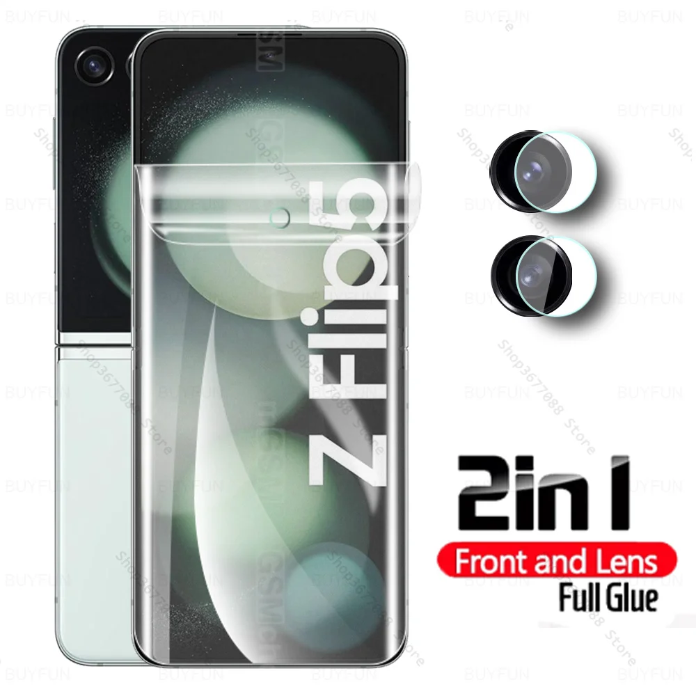 

2 в 1, матовая Гидрогелевая пленка с полной проклейкой для Samsung Galaxy Z Flip5, зеркальная стеклянная флип-пленка для объектива камеры 5 ZFlip5 ZFlip 5 6,7 дюймов, защита для экрана