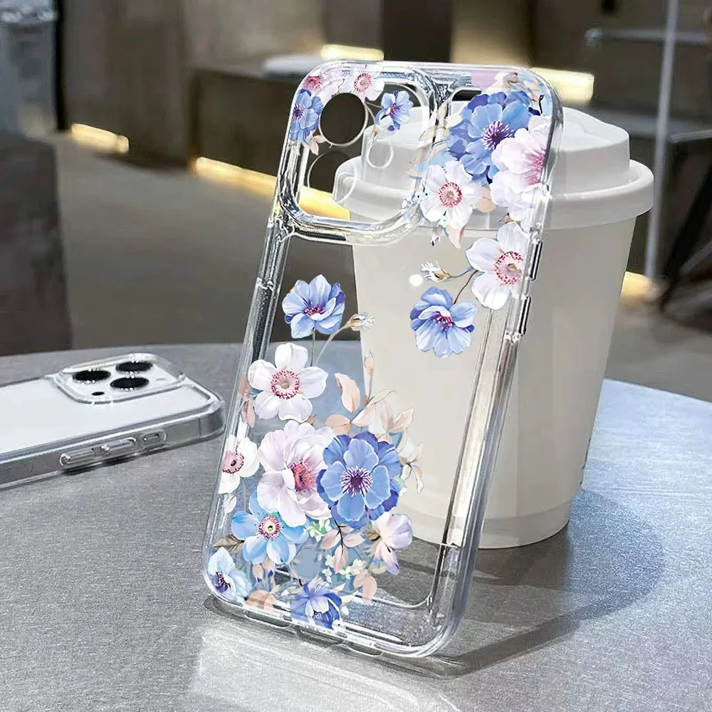 Floral Transparent Shockproof Soft TPU Phone Case with Bumper Cover
