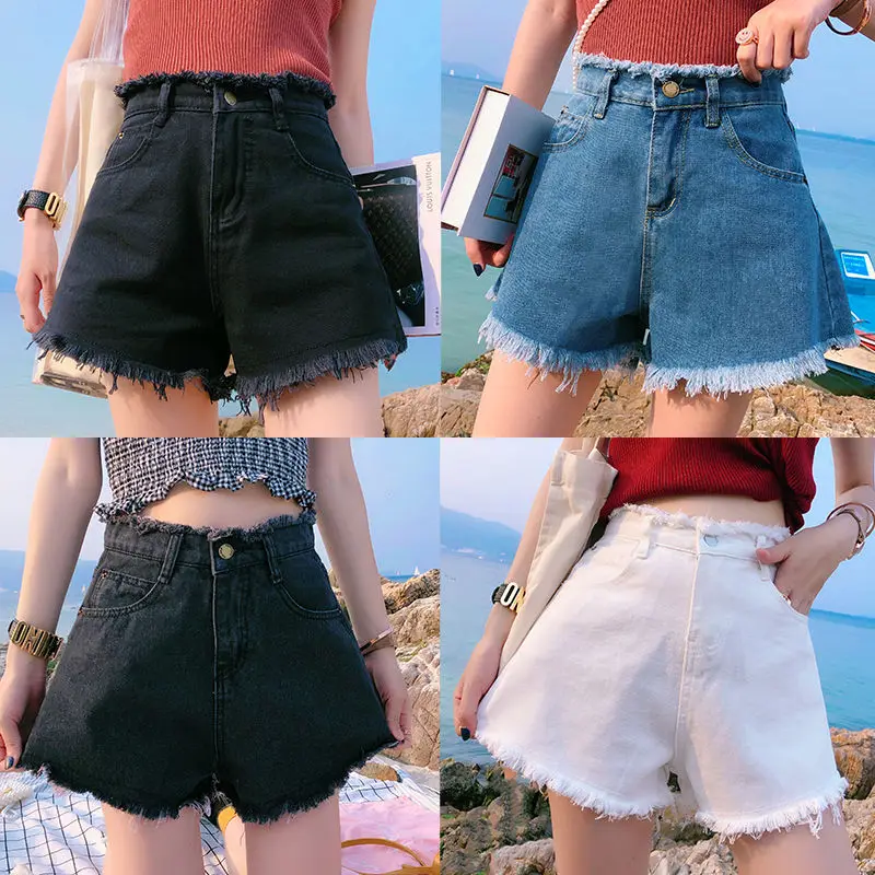 Summer High Waist Zipper Denim Shorts Solid Color Plus Size Loose Versatile Pants Fashion Casual Women Clothing
