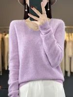 Basics 2024 Autumn Winter Women Sweater 100% Merino Wool V-Neck Knitwear Solid Office Lady Pullover Long Sleeve Cashmere Clothes - Image 5