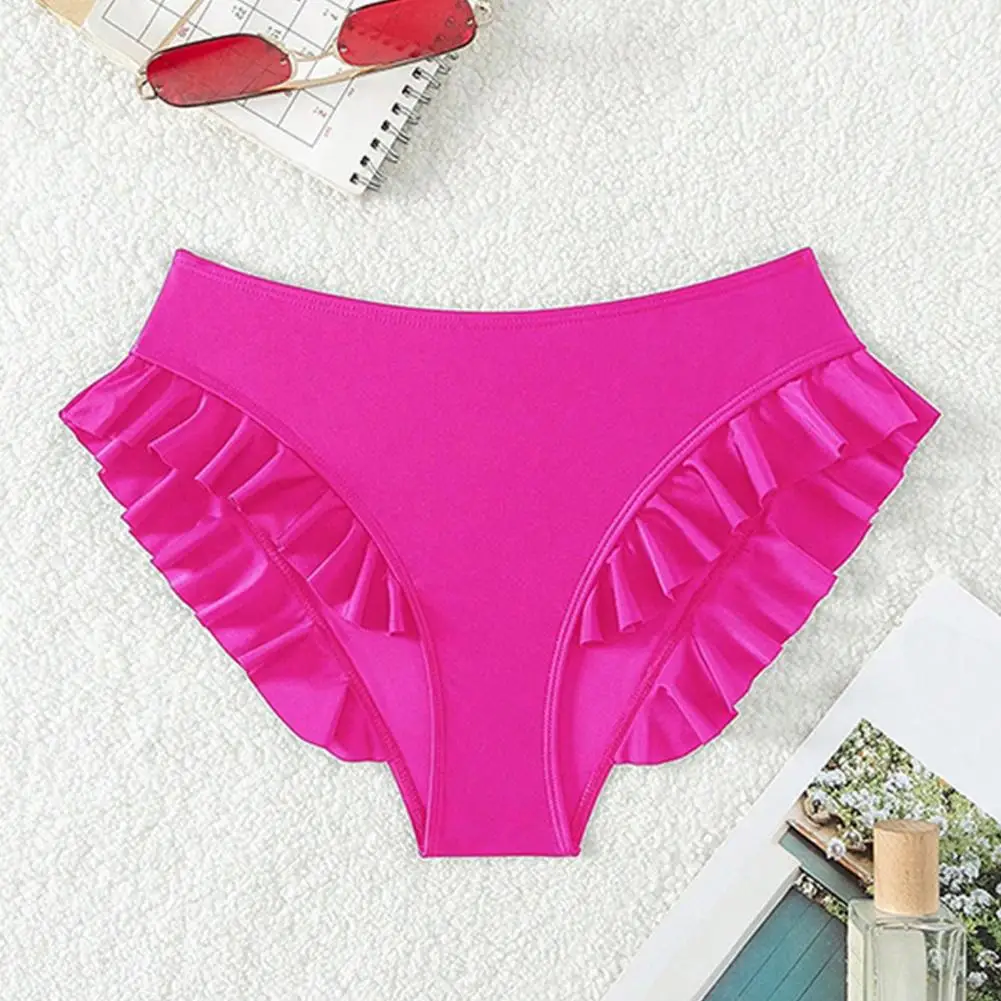 Women Swim Trunks High-waisted Ruffle Trim Bikini Bottoms Women Tummy Control Quick-drying Beachwear Swimwear Trunks women swimwear,bikini bottom