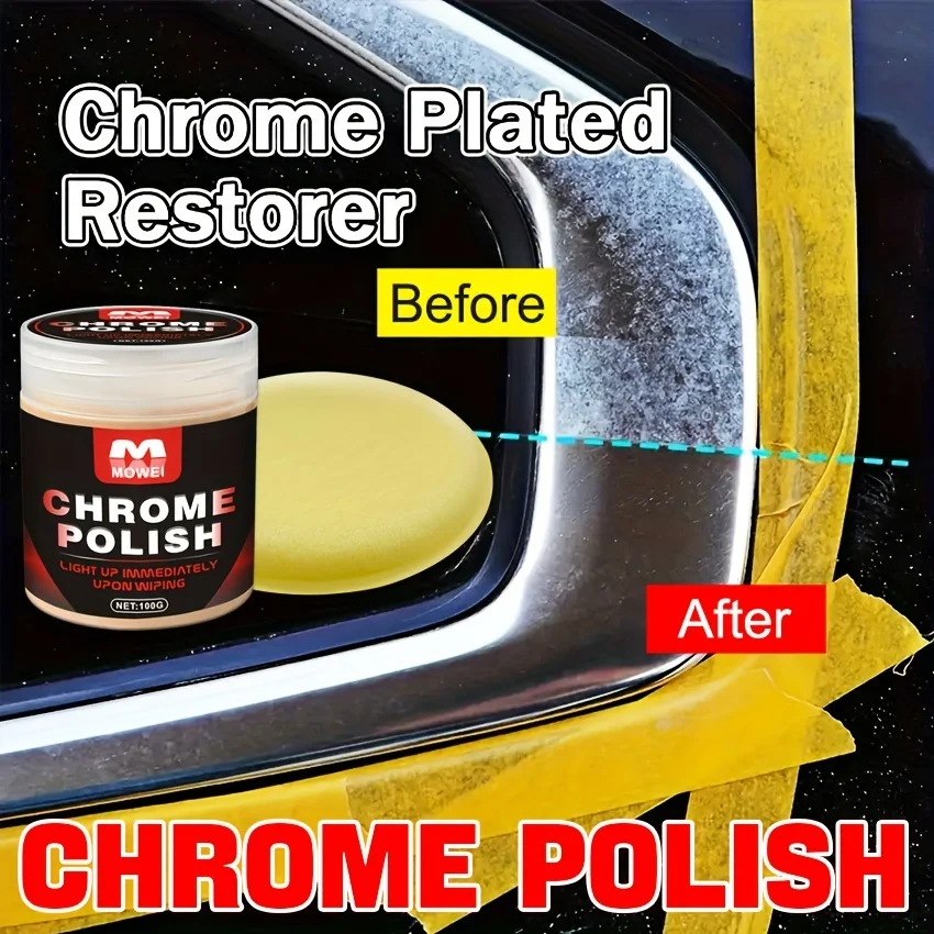 Automotive Chrome Bright Multi-Color Paste Quick Glossy and Rust Remover on Door Handle and Window Trim