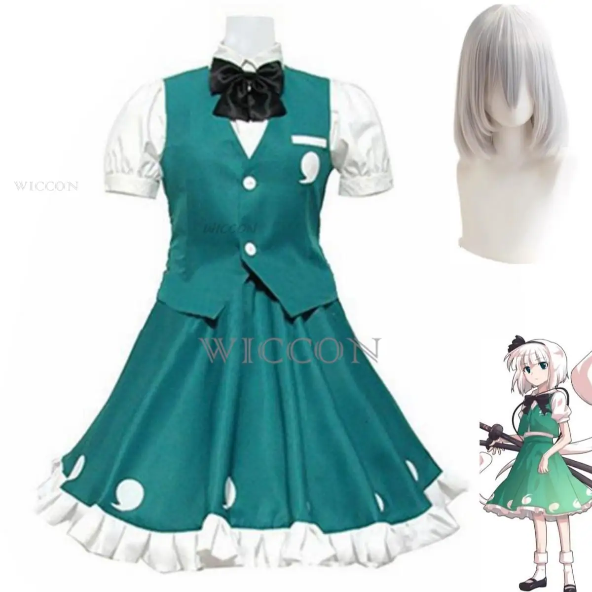 

Anime Game Touhou Project Youmu Konpaku Cosplay Costume Perfect Cherry Blossom Wig Green JK Uniform Woman Kawaii Carnival Suit