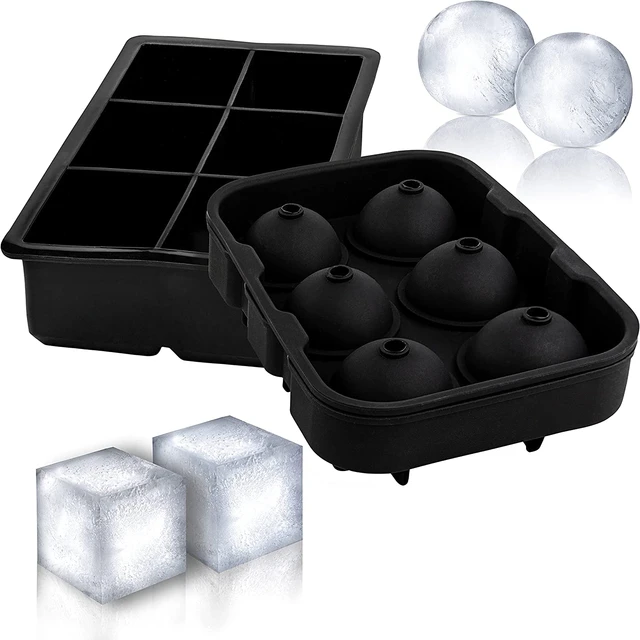 Ice Cube Trays Silicone (Set of 2) Whiskey Ice Ball Mold, Large Ice Ball  Maker Mold, Round Ice Cube Mold, Sphere Ice Cube Mold, Square Large Ice  Cube
