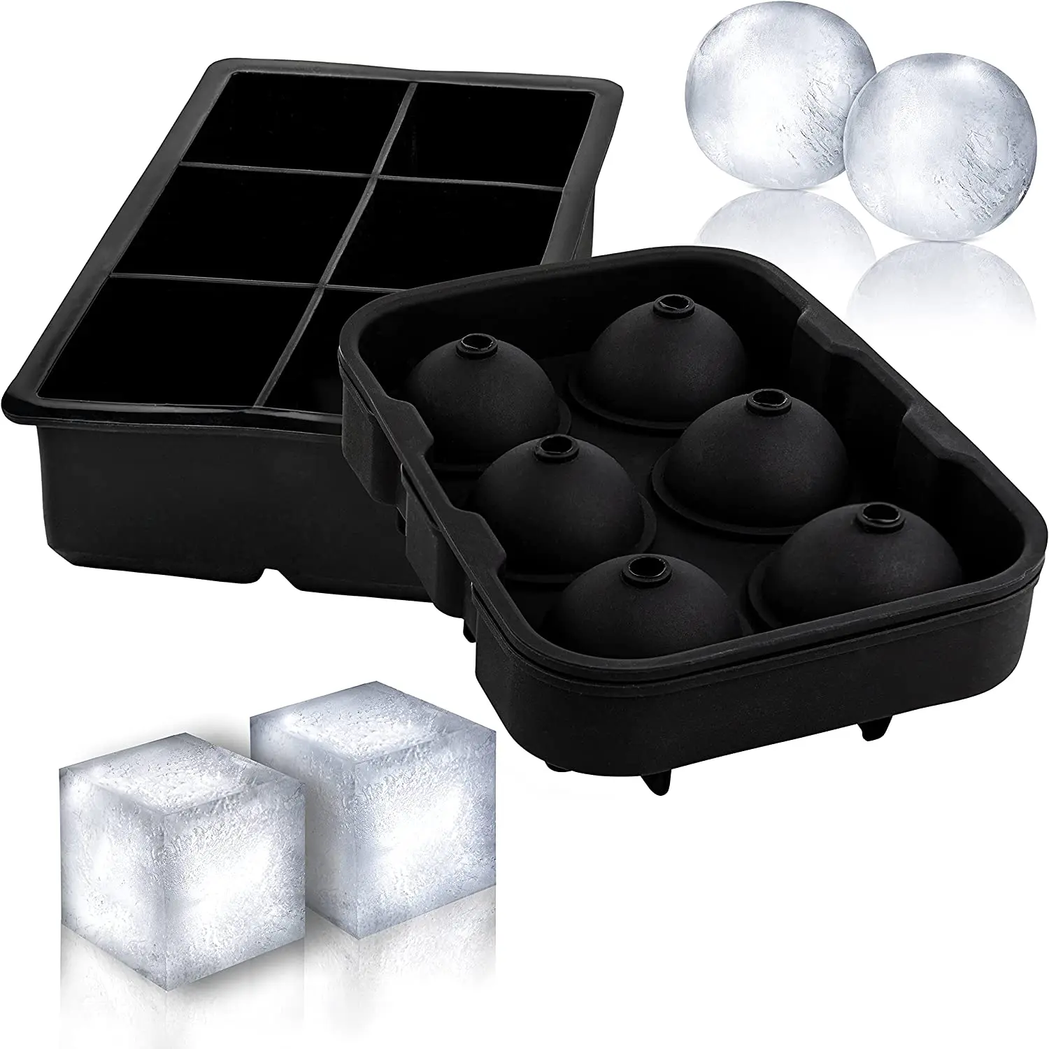 Ice Cube Trays Silicone (Set of 2) Whiskey Ice Ball Mold, Ice Ball