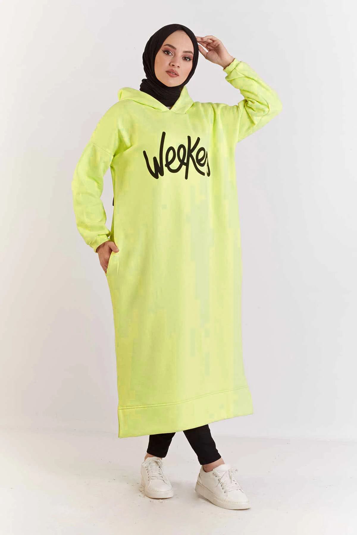 

Lettering Printed Sportswear Tunic MD Lemon yellow Winter Autumn 2021 Muslim Women Hijab headscarf Islamic Turkey