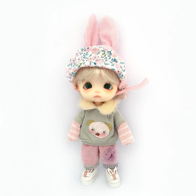 Ob11 Doll Fake Two Long Sleeved T-Shirts Clothes Doll Harem Pant Doll Cat Hat Suit For Molly Gsc Ymy P9 P10 Body Uf Dolls 2
