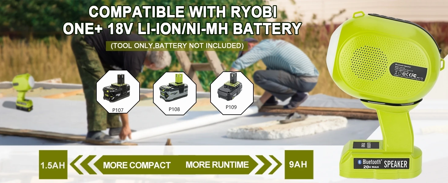 Bluetooth Speaker for Ryobi 18v Battery Portable Speaker with USB-A/C Charging D