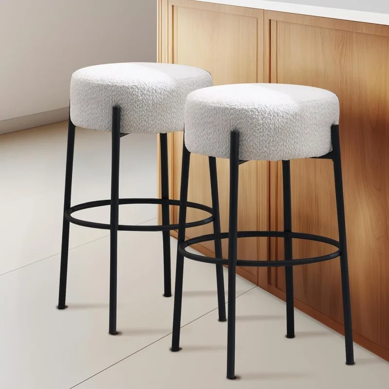 

Dolonm 30 Inch Round Bar Stools Set of 2, Teddy Fabric Upholstered, Bouclé and Sherpa Chairs, Backless Kitchen