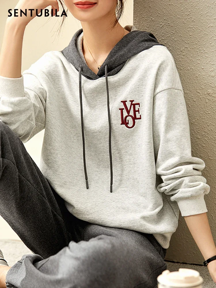 SENTUBILA Sports Hoodies Tracksuit Women Two Piece Pant Set 2025 Spring Casual Long Sleeve Sweat Suit Sweatpant Matching Sets 4