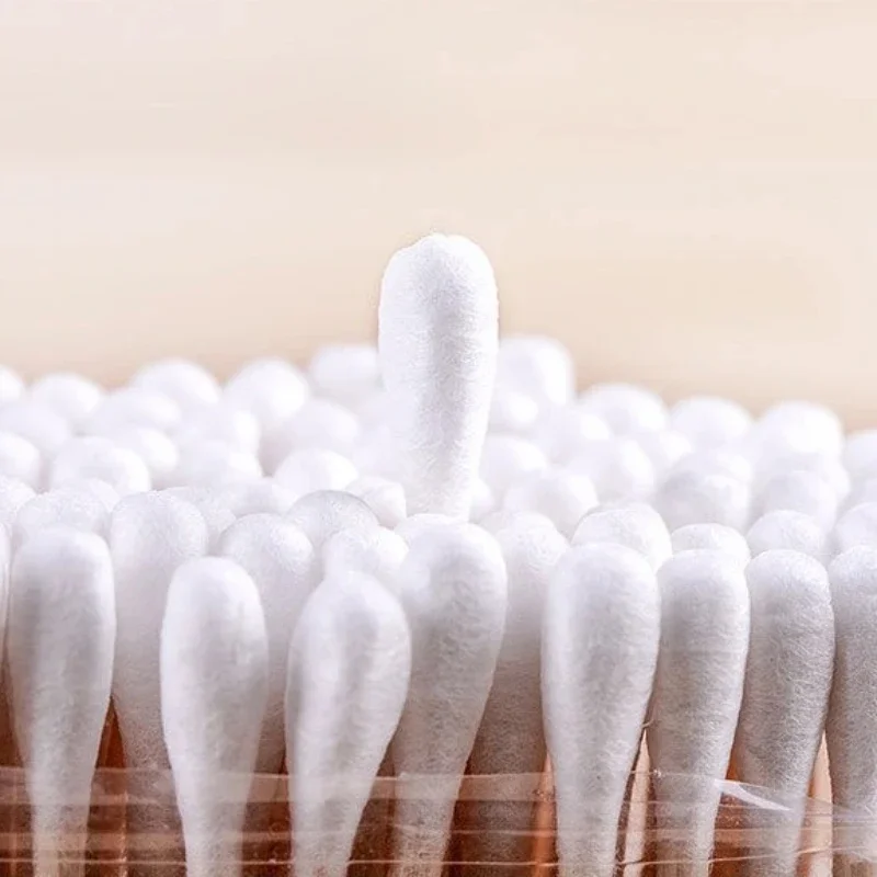Family Pack 100PCS Disposable Baby Cotton Swabs Double Head Wooden Handle Sanitary Cleaning Care Tools Disinfection Cotton Swabs cotton swabs