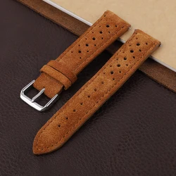 Handcrafted Vintage Suede Leather Watch Strap - Blue & Brown - 21mm (Brown)