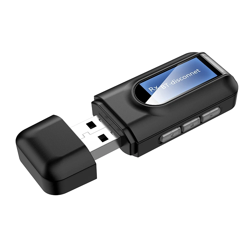 블루투스 5.0 송신기 및 리시버, 2 in 1 무선 어댑터, LCD 디스플레이 포함, 3.5mm AUX USB 스테레오, PC TV 자동차 헤드폰용